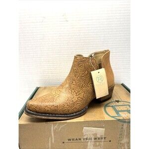 Roper Women Ava Booties Faux Etched Leather Open Sides Snip Toe Sze 7 New in Box